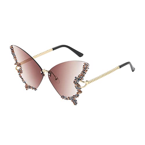 Shiratori Women's Butterfly Shape Rimless Sunglasses