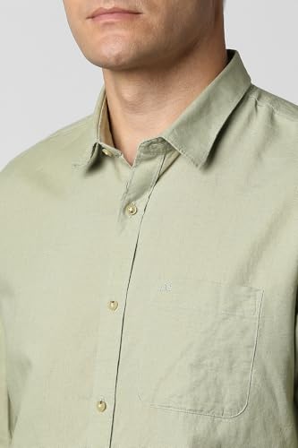 Image of Peter England Men's Solid Linen Blend Shirt Slim Fit| Casual Wear | Full Sleeves