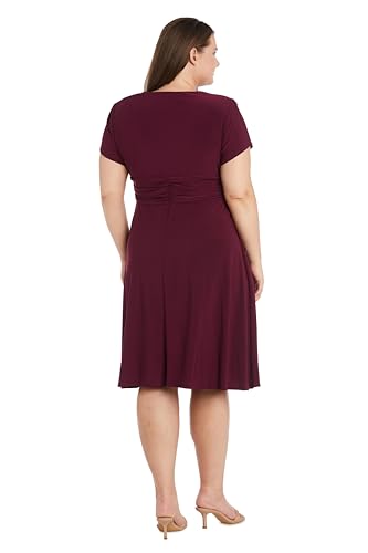 Image of R&M Richards Women's Cascade Wrap Dress with V-Neck & O-Ring Rhinestone Buckle, Work to Weekend Short Sleeve Flowy Silhouette