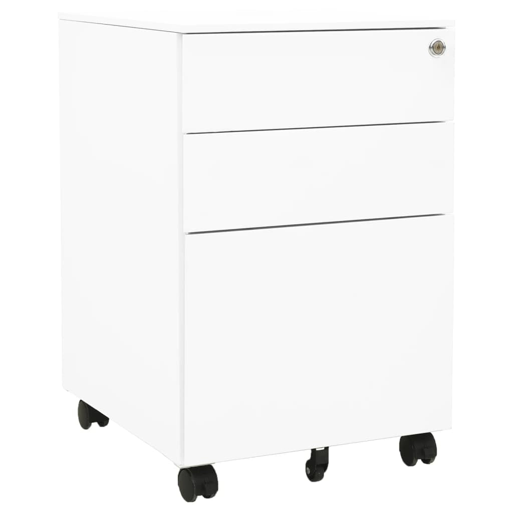 Mobiles Aktenschrank mit Schloss und Rollen, 3-Schuppen-Rollenlager für Home Office, White Steel Organizer mit glatten Gleitläufern und Top-Regal