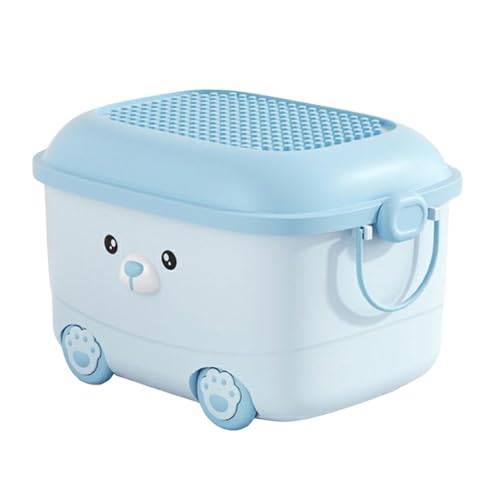 Image of Baby Bucket Multi-Use Utility Plastic Portable Container Storage Box with Wheels-(46 x 35 x 23 cm) - Blue Bear