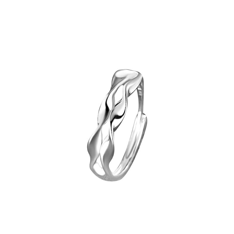DyLyz Anillo ajustable de plata de ley 925 para mujer elegante anillo geométrico con giro anillo de banda delicado anillo de dedo llamativo apilable de moda anillo de pulgar de plata
