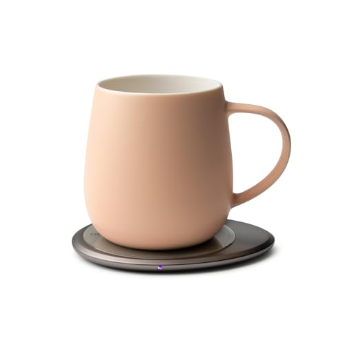 Image of Ui 3 Self-Heating Mug Set - Rosy Apricot | 12 fl oz / 355 mL Ceramic Coffee & Tea Mug Set with Heating Pad