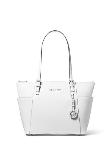 Michael Kors Jet Set East West Tote, Silver-Tone Hardware/Optic White