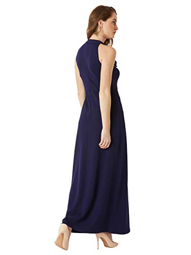 Image of Miss Chase Women's Designer Wine Red Fringed Halter Neck Sleeveless Solid Maxi Front Slit Dress