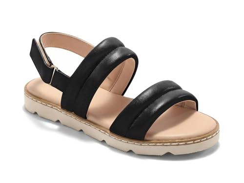 Image of Coutgo Girls Sandals Comfort Open Toe Flat Sandal Summer Dress Shoes with Adjustable Back Strap