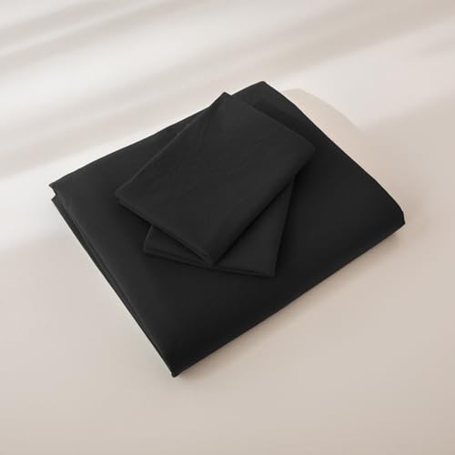 JIYUAN 100% Washed Cotton Duvet Cover Set 3 Pieces Super King, 1 Duvet Cover 108x98 Inches(Comforter Not Included) and 2 Pillowcases,Linen Feel Bedding Set Comfy and Breathable,Black