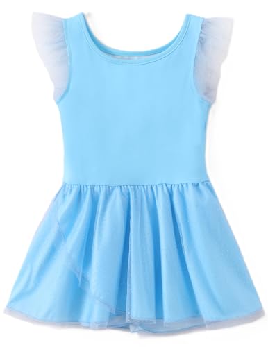 Image of Disney Frozen Elsa Princess Stitch Minnie Girls Ballet Leotards Ruffle Sleeve Shiny Leotard Dance Dress Ballerina Outfit 2-9Y