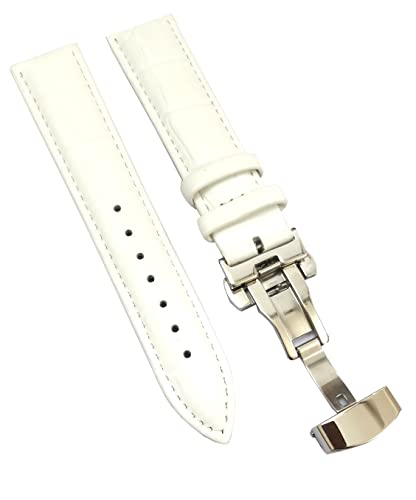 Image of 18mm 19mm 20mm 21mm 22mm 23mm 24mm Genuine Leather Butterfly Deployment Clasp Buckle Watch Band Strap Black Dark Brown TAN Blue Rose Black Gold White
