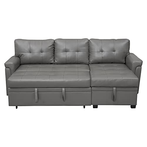 Naomi Home Laura Sectional Sleeper Sofa With Pull Out Bed, Reversible Sleeper Sectional Sofa Bed, Best Sleeper Sofa Couch With 168L Storage, L-Shape Pull Out Couch Bed Sleeper Sofa – Air Leather/Gray #TOP6
