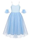 Wunderschönes Mädchen Spaghetti-Träger Langes Ballett Kleid Trikot Tanzkleid mit Mesh Armstulpen, Prinzessin Stil