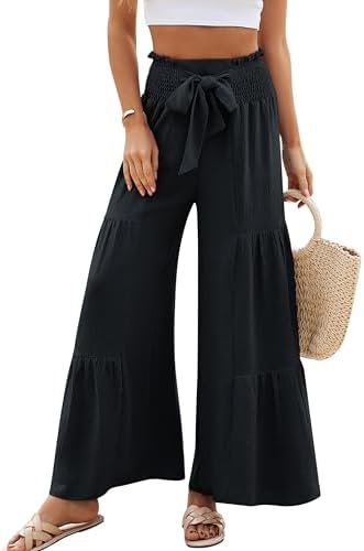 Blooming Jelly Women Casual Pants Wide Leg Trousers High Waisted Pant Trendy Vacation Outift 2025(L,Black)