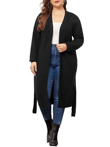 Image of Agnes Orinda Plus Size Sweater Cardigan for Women Knit Sweater Long Sleeve Belted Overwear Long Cardigans Coat Winter