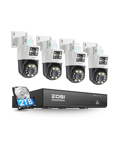 ZOSI 4K Kit Caméra Surveillance Extérieure PoE à Double Objectif avec AI Détection Humain/Véhicule, 8CH 2To NVR et Duo Caméra (Objectif Fixe 4MP + Objectif Rotatif 4MP), Suivi Automatique, C298 Pro
