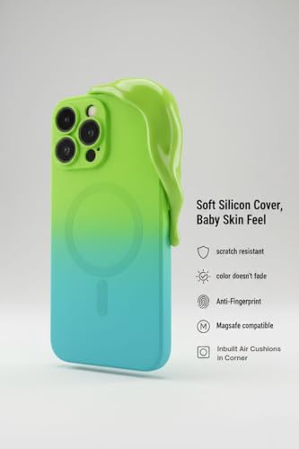 Image of amazon basics Gradient Mag-Safe Case for iPhone 16 Pro Max | Soft Silicone Shockproof Cover with Camera Protection | Slim Lightweight Design | Smooth Touch & Durable - Green & Blue