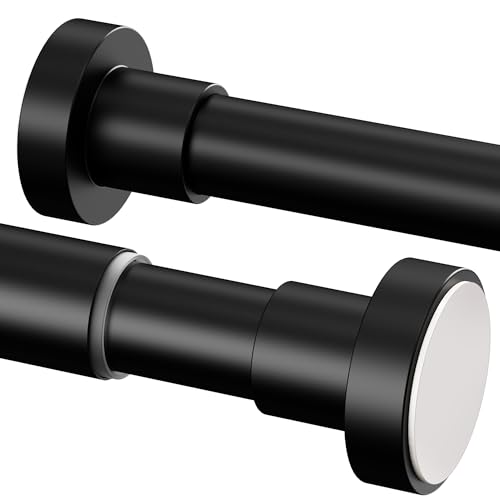 Gordijnroede, 1 stuk, zonder boren, instelbaar, telescoopstang voor kast, douchegordijn, 72-145 cm, 25 mm, zwart