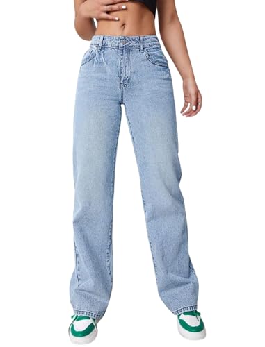 Image of DEELMO Women's Wide Leg Denim Jeans High Rise Loose Fit | Stretchy Casual Straight Pants Trendy | Comfortable Everyday Fashion Jeans for Women