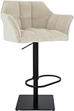 CLP Taburete de Bar Damaso Cord Regulable en Altura, Taburete de mostrador con Estructura, Capacidad de Carga de hasta 240 kg, Color:Crema, Color del Marco:Negro