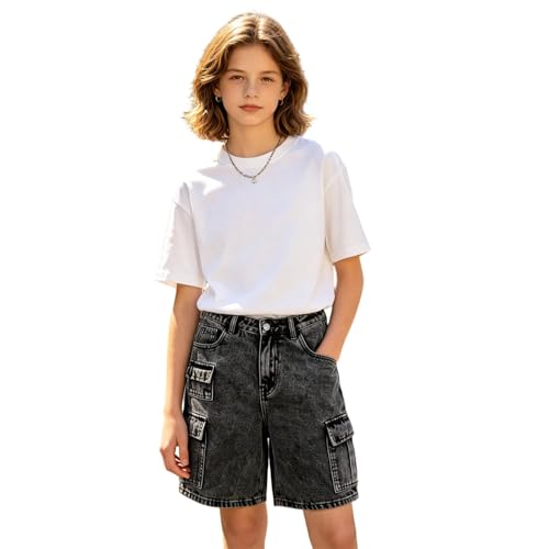 Pantalones vaqueros cargo de niña holgados informales con cintura alta para verano