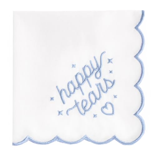 xo, Fetti White Happy Tears Embroidered Handkerchief | 10