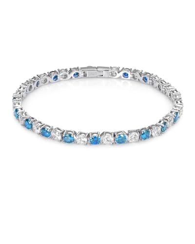 18K White Gold Plated Birthstone Tennis Bracelet for Women, Hypoallergenic 925 Sterling Silver with 5A Cubic Zirconia, Dainty Jewelry Anniversary Birthday Gifts for Her
