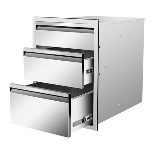 Image of Outdoor Kitchen Drawers 18 inch W x 24 inch H x 23 inch D Stainless Steel Drawer BBQ Triple Drawers with Hidden Handle for Outdoor Kitchen Island, Patio Grill Station