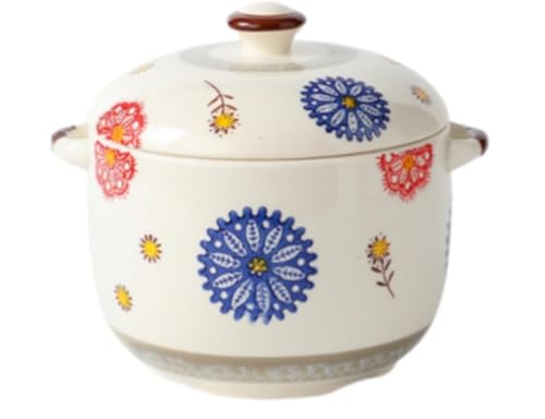 Riuuyyi 茶碗蒸し用陶器 蓋付き・スプーン付き 日本風 スープ・デザート兼用 (1000ML,ウッドアジサイ)