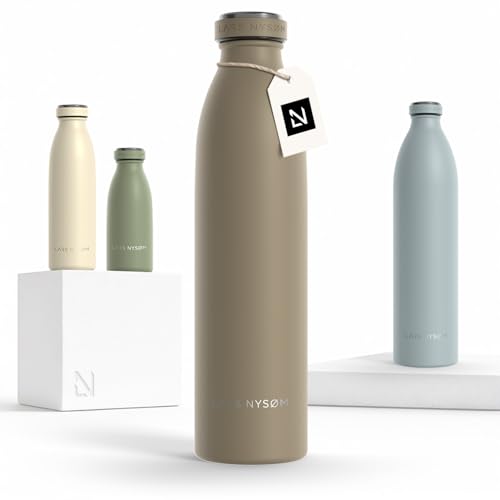 Image of LARS NYSOM Stainless Steel Insulated Water Bottle 12oz 17oz 25oz 34oz 51oz | Insulated Thermo Flask for Hot and Cold Beverages | Leakproof Drinking Bottle (Taupe Brown, 25.4oz)