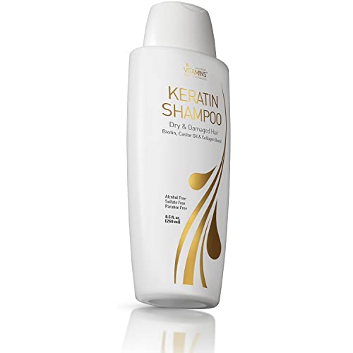 Vitamins Keratin Shampoo Hair Treatment - Biotin And Collagen Protein With Castor Oil For Curly Wavy And Straight Hair - Sulfate Free Product For Dry Damaged Or Color Treated Hair #TOP6