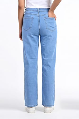 Image of Women's High Rise Wide Leg Denim Jeans | Stretchable Casual Blue Jeans for Women | Classic 5 Pocket Style | Comfortable Everyday Wear