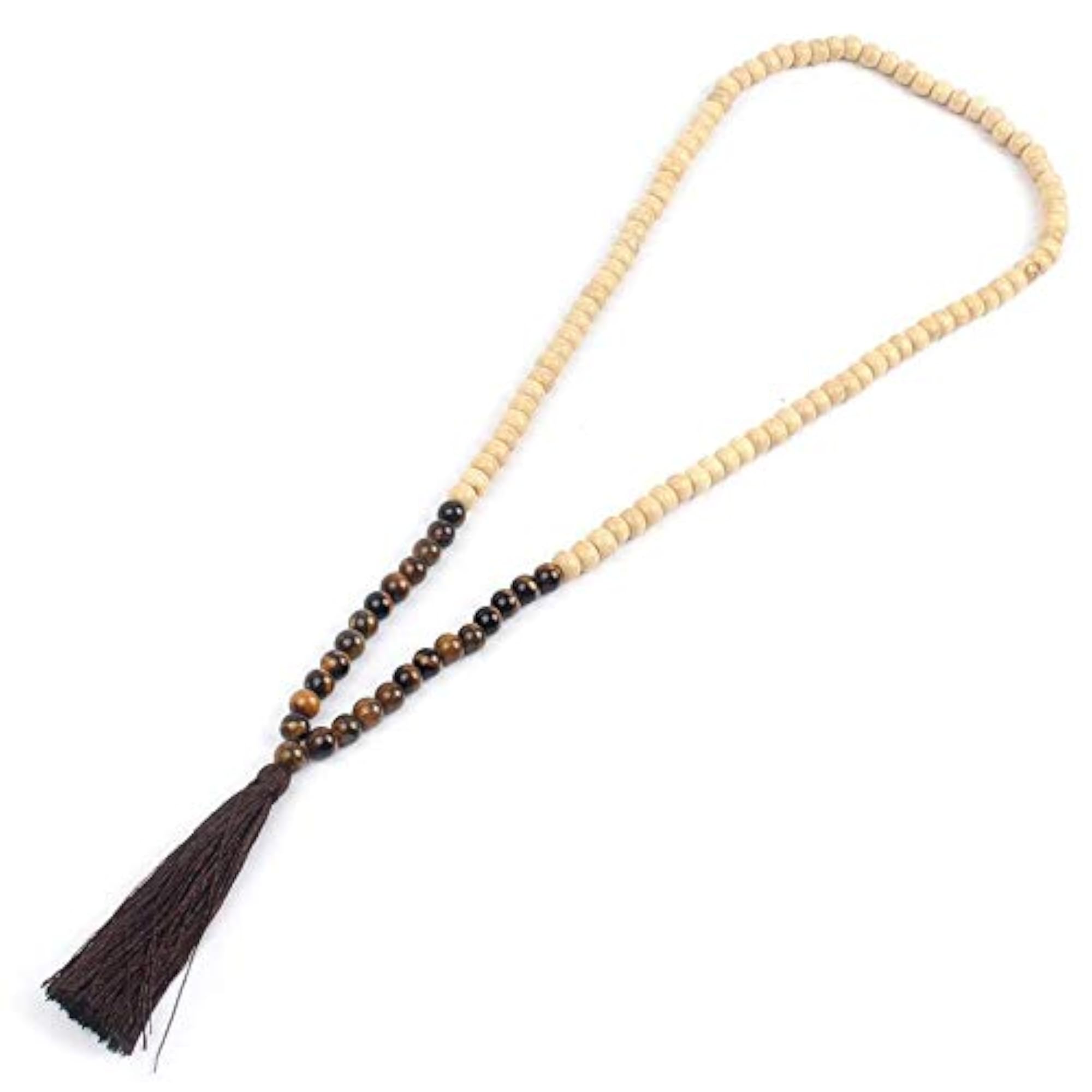 8MM Semi-Precious Gem Stone Wood Mala Bead Necklace
