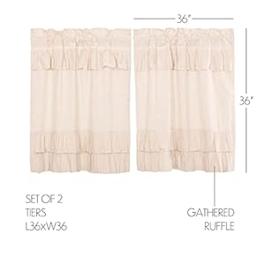 Vhc brands simple life flax natural country farmhouse kitchen window curtain ruffled tier set of 2 36×36  urban country home decor