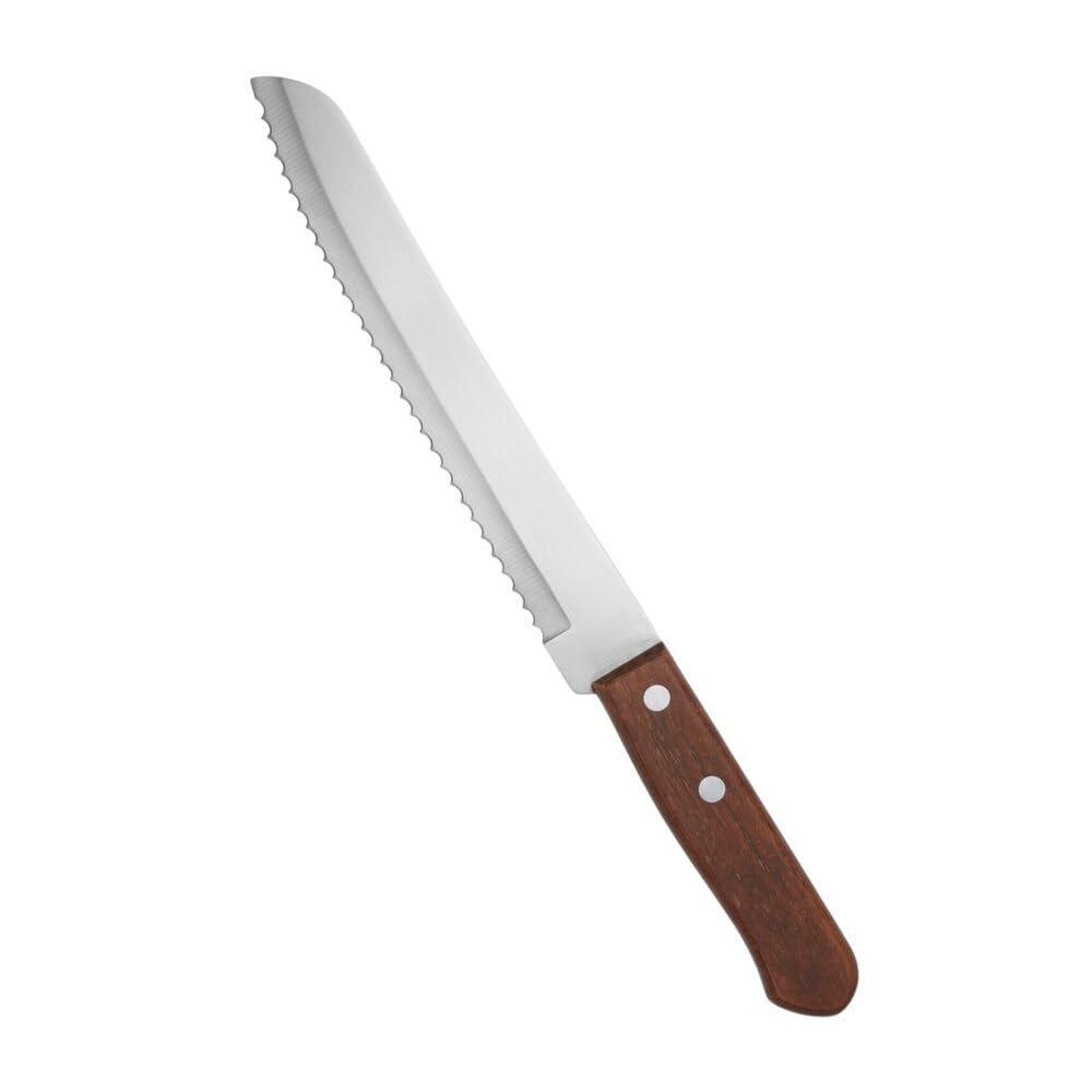 Faca de Pão Inox 8 Pol Serrilhada Cabo de Madeira Rústico Linha Raiz Faca para Cortar