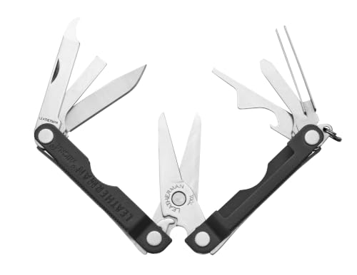Image of LEATHERMAN Micra Keychain Multi-Tool, Grooming Tools, Mini Knife, Black | 10 Tools Including Spring-Action Scissors, Nail File, Tweezers & Mini Blade, Keychain Size