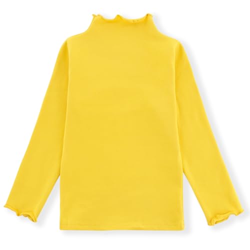 Image of Girls Lettuce Edge Trim Mock Neck Long Sleeve Slim Fit T-Shirt Tops Lightweight Knit Tee