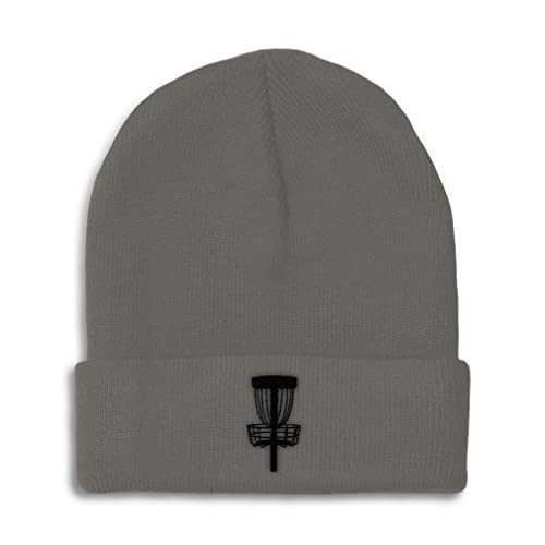 Beanies for Men Black Disc Golf Basket Embroidery Style B Disc Golf Flying Disc Winter Hats for Women Acrylic Skull Cap 1 Size Dark Grey Design Only
