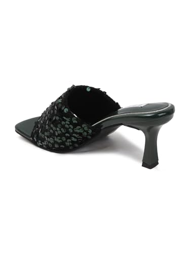 Image of ELLE Women's Sequin-Embellished Square-Toe Heeled Sandals