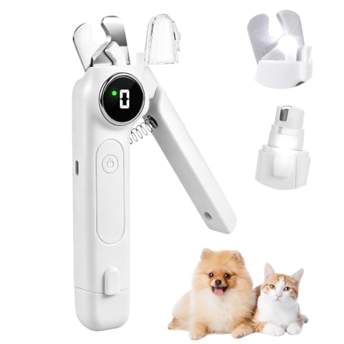 Cortaúñas 2 en 1 para perros, cortaúñas eléctrico para gatos con pantalla LCD, 3 velocidades, amoladora recargable silenciosa, bloqueo de seguridad y protector contra salpicaduras, para perros y gatos