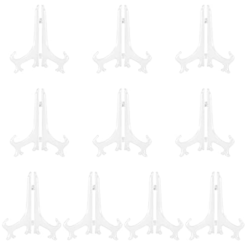 ZEONHAK 10 Pack 8 Inch Tall Plastic Easels, Clear Plate Display Stands