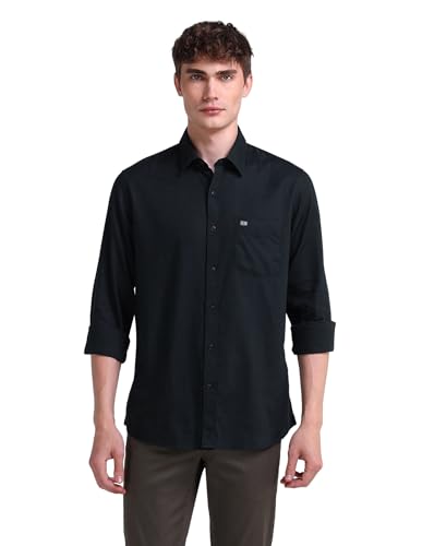 Image of Arrow Sport Men Slim fit Cotton Solid Long Sleeves Semi-Cutaway Collar Shirt