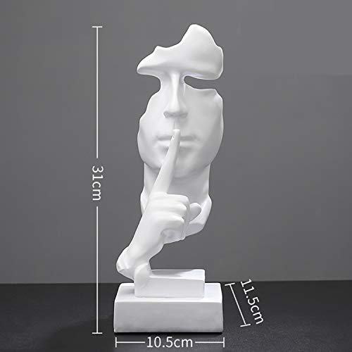 Silence is Gold Thinker Statue, Modern and Simple Resin Things, Creative Abstract Figurine Sculptures for Entrance, Creative Room Home, Office Study, Piano Decor(4.13\" L/4.53\" W/12.20\" H, White)