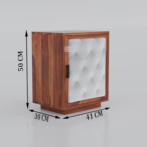 Image of DRIFTINGWOOD Solid Wood Dolvi Bedside Table | Wooden Bed Side Tables | Nightstand Side Table for Bedroom | Nigh Stand End Table with Upholstery Front | Natural Finish