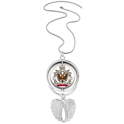 Collier aigle à deux têtes rotatif avec pendentif ailes d'ange aux finitions ciselées