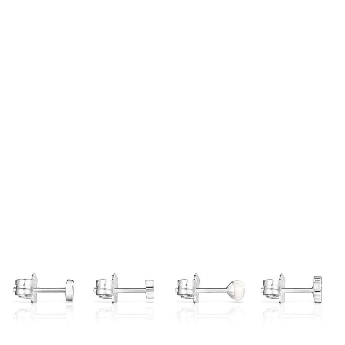 TOUS Pack 4 Pendientes de Plata de Primera Ley para Mujer con Perla Cultivada y Motivos de Oso, Corazón, Estrella y Perla con Cierre de Presión, Elegante y Versátil, Colección Cool Joy