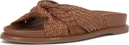 Vince Camuto Womens Gryfynn Knotted Woven Slide Sandals Golden Walnut 8 Medium