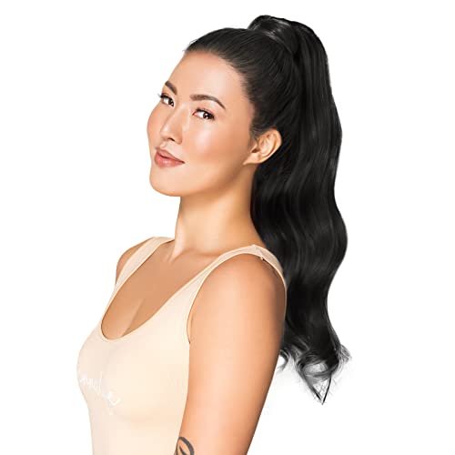 Image of WENNALIFE Ponytail Hair Extension, 22 Inch 90g Jet Black Ponytail Extension Human Hair Clip in Wrap Around Remy Human Hair Extension Hairpieces Real Human Hair