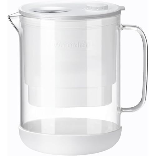Waterdrop Glass Water Filter Pitcher with 1 Filter, Eco-Friendly, with NSF 53&42&372 Certified Filter, 7-Cup, Reduces PFOA/PFOS, Chlorine, Cadmium, Copper, Mercury, BPA Free, Easy to Clean,