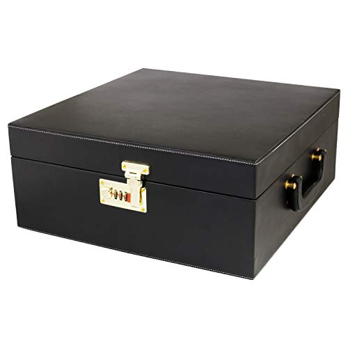 Anything & Everything Portable Leatherette Bar Set | Wine & Whisky Case | Wooden Bar Accessories for Picnic (Holds 1 Bottle & 4 Glasses) (Black & Beige)