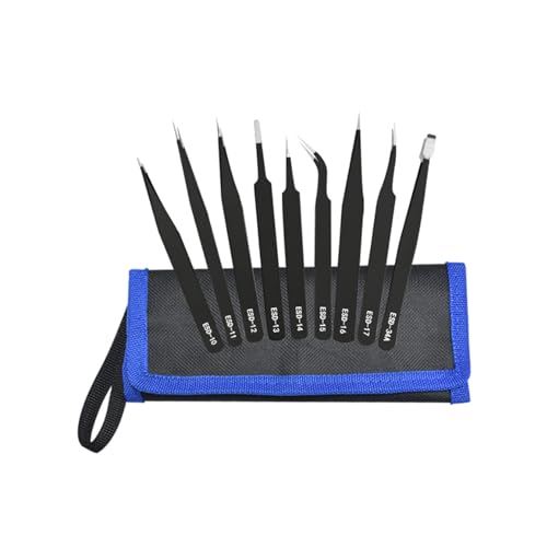 Image of Pinpulux 9Pcs Precision Tweezers Set – Stainless Steel Tweezers for Electronics, Craft, Surgical Use, Lash Applicator Tool.