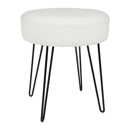 Ostaria 35618 Tabouret Design en Tissu Bouclette Blanc + Pieds en métal Noir – Confortable Tabouret au Design scandinave pour Coiffeuse, Salon, Chambre,...